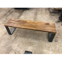 Sitzbank, Altholz-Antik Design, Industrial, Eichenbohlen im Altholz-Stil auf Kufengestell 120x43,5x40cm